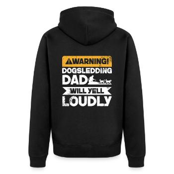 Warnschrei - Hundeschlitten Fahrender Papa - Unisex Premium Bio Zip Hoodie - Schwarz - Hinten - Nico (187cm)