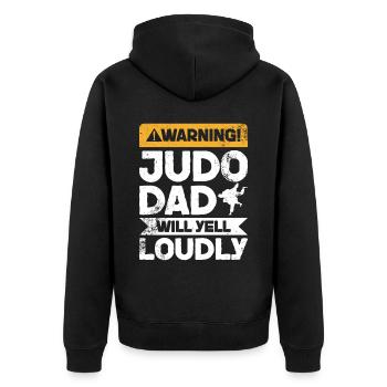Warnschrei - Judo Papa - Unisex Premium Bio Zip Hoodie - Schwarz - Hinten - Nico (187cm)
