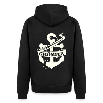 Grömitz Anker - Unisex Premium Bio Zip Hoodie - Schwarz - Hinten - Nico (187cm)