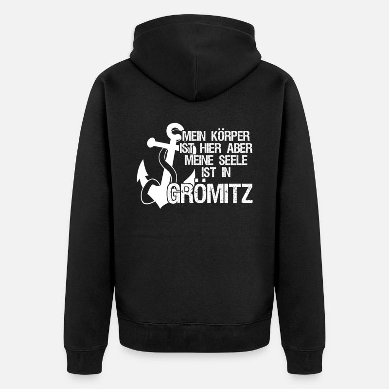 Grömitz Spruch mit Anker - Unisex Premium Bio Zip Hoodie - Schwarz