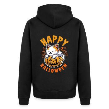 Happy Halloween Katze Kürbis Boo - Unisex Premium Bio Zip Hoodie - Schwarz - Hinten - Nico (187cm)