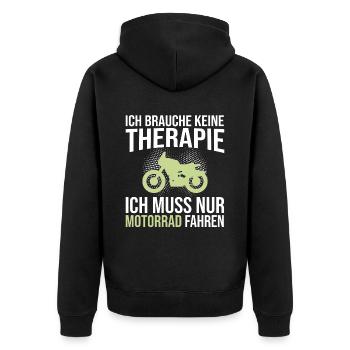Motorrad Therapie Spruch - Unisex Premium Bio Zip Hoodie - Schwarz - Hinten - Nico (187cm)