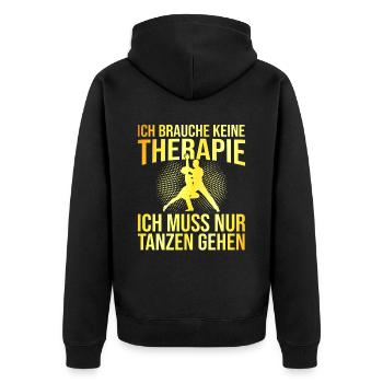 Tanzen Therapie Spruch - Unisex Premium Bio Zip Hoodie - Schwarz - Hinten - Nico (187cm)