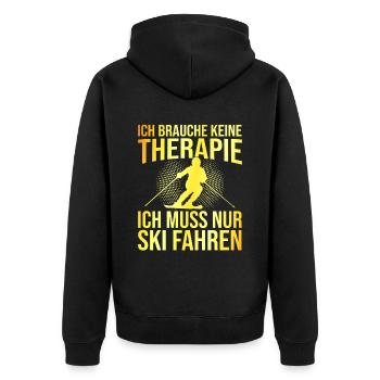 Ski Therapie Spruch - Unisex Premium Bio Zip Hoodie - Schwarz - Hinten - Nico (187cm)