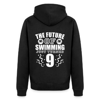 Schwimmer Schwimmen Spruch - Unisex Premium Bio Zip Hoodie - Schwarz - Hinten - Nico (187cm)