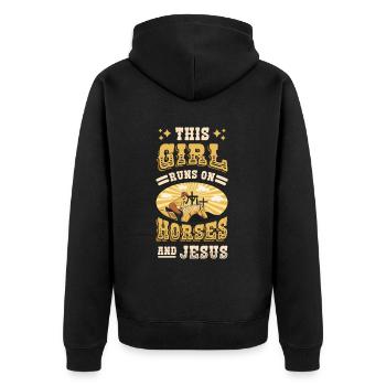 Dieses Mädchen rennt auf Pferden Und Jesus. - Unisex Premium Bio Zip Hoodie - Schwarz - Hinten - Nico (187cm)