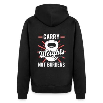 Fitness Fitnessstudio Workout Übung - Unisex Premium Bio Zip Hoodie - Schwarz - Hinten - Nico (187cm)