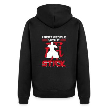 MMA Ich schlage Leute mit einem Stock Aikido - Unisex Premium Bio Zip Hoodie - Schwarz - Hinten - Nico (187cm)