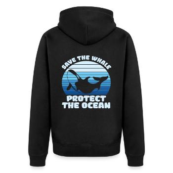 Rette den Wal Schütze den Ozean - Unisex Premium Bio Zip Hoodie - Schwarz - Hinten - Nico (187cm)