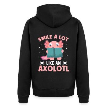 Doux sourire comme un axolotl - Veste à capuche bio Premium Unisexe - noir - Dos - Nico (187cm)