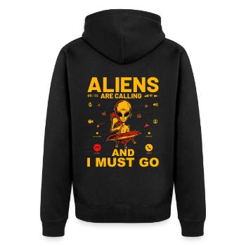 Aliens are calling and I must go - Unisex Premium Bio Zip Hoodie - Schwarz - Hinten - Nico (187cm)