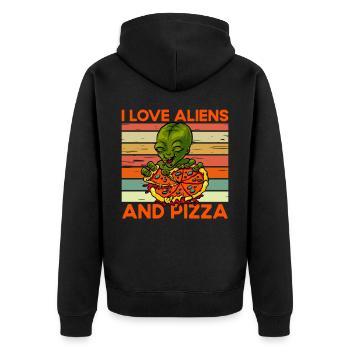 I love Aliens and Pizza - Unisex Premium Bio Zip Hoodie - Schwarz - Hinten - Nico (187cm)