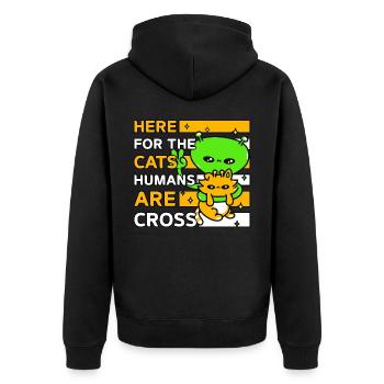 Here for the Cats Humans are cross - Unisex Premium Bio Zip Hoodie - Schwarz - Hinten - Nico (187cm)