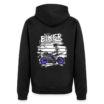 Motorcycle Lifestyle / Motorcycle / Motorcycle biker - Unisex Premium Organic Zip Hoodie - black - Back - Nico (187cm)