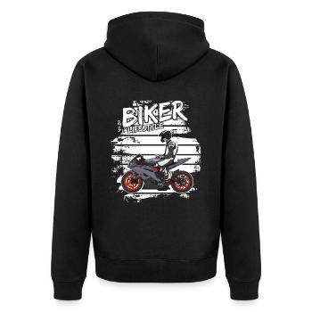 Motorcycle Lifestyle / Motorrad / Motorräder biker - Unisex Premium Bio Zip Hoodie - Schwarz - Hinten - Nico (187cm)