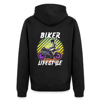 Motorcycle Lifestyle / Motorrad / Motorräder biker - Unisex Premium Bio Zip Hoodie - Schwarz - Hinten - Nico (187cm)