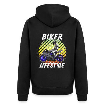 Motorcycle Lifestyle / Motorrad / Motorräder biker - Unisex Premium Bio Zip Hoodie - Schwarz - Hinten - Nico (187cm)