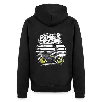 Motorcycle Lifestyle / Motorrad / Motorräder biker - Unisex Premium Bio Zip Hoodie - Schwarz - Hinten - Nico (187cm)
