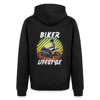 Motorcycle Lifestyle / Motorrad / Motorräder biker - Unisex Premium Bio Zip Hoodie - Schwarz - Hinten - Nico (187cm)