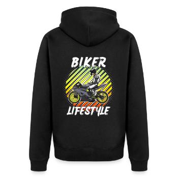 Motorcycle Lifestyle / Motorcycle / Motorcycle biker - Unisex Premium Organic Zip Hoodie - black - Back - Nico (187cm)