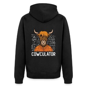 Cowculator - Unisex Premium Organic Zip Hoodie - black - Back - Nico (187cm)