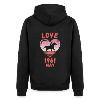 Love Horses Riding Birthday May 1961 - Unisex Premium Organic Zip Hoodie - black - Back - Nico (187cm)
