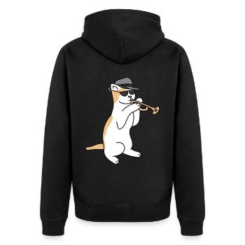 Trumpet Player Cat Jazz - Unisex Premium Organic Zip Hoodie - black - Back - Nico (187cm)