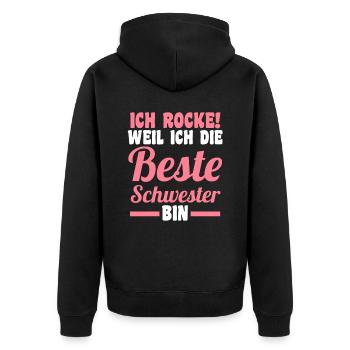 Beste Schwester - Unisex Premium Bio Zip Hoodie - Schwarz - Hinten - Nico (187cm)