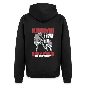 Krav Maga Karma Comes Later Combat Instant Fighter - Unisex Premium Organic Zip Hoodie - black - Back - Nico (187cm)