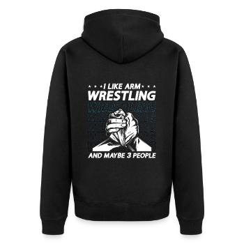 Arm Wrestling I Like Arm Wrestling Muscle Wrestler - Unisex Premium Bio Zip Hoodie - Schwarz - Hinten - Nico (187cm)