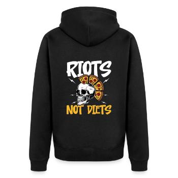 RIOTS NOT DIETS Design für einen Hobby-Pizzabäcker - Unisex Premium Bio Zip Hoodie - Schwarz - Hinten - Nico (187cm)