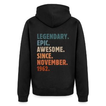 1962 November Vintage Birthday Gift - Unisex Premium Organic Zip Hoodie - black - Back - Nico (187cm)