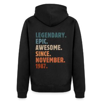1987 November Vintage Birthday Gift - Unisex Premium Organic Zip Hoodie - black - Back - Nico (187cm)