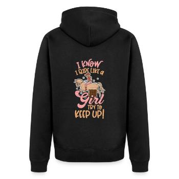 Barrel Racing Rodeo Reitpferd Barrel Racer - Unisex Premium Bio Zip Hoodie - Schwarz - Hinten - Nico (187cm)