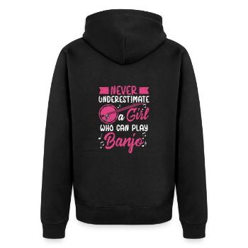 Mädchen, Das Banjo-musiker-gitarren-bluegrass - Unisex Premium Bio Zip Hoodie - Schwarz - Hinten - Nico (187cm)