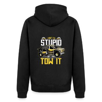Beruf - truck I can't fix stupid but I can tow it - Unisex Premium Bio Zip Hoodie - Schwarz - Hinten - Nico (187cm)