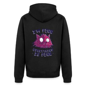 Cat - I'm fine everything is fine - Unisex Premium Organic Zip Hoodie - black - Back - Nico (187cm)