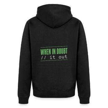 Programmeur - en cas de doute // it out - Veste à capuche bio Premium Unisexe - noir - Dos - Nico (187cm)