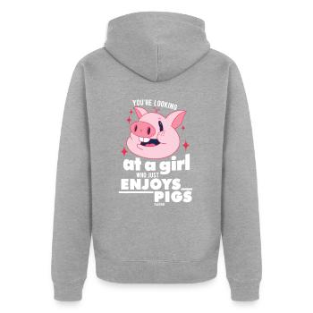 Fille de la ferme porcine - Veste à capuche bio Premium Unisexe - gris chiné - Dos - Nico (187cm)