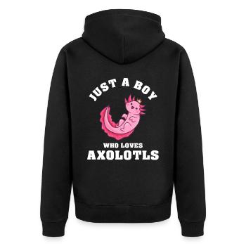 Just A Boy Who Loves Axolotls - Unisex Premium Bio Zip Hoodie - Schwarz - Hinten - Nico (187cm)