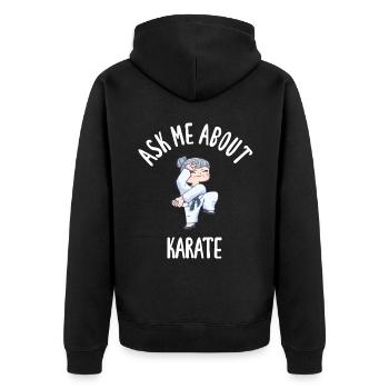 Ask Me About Karate - Unisex Premium Bio Zip Hoodie - Schwarz - Hinten - Nico (187cm)