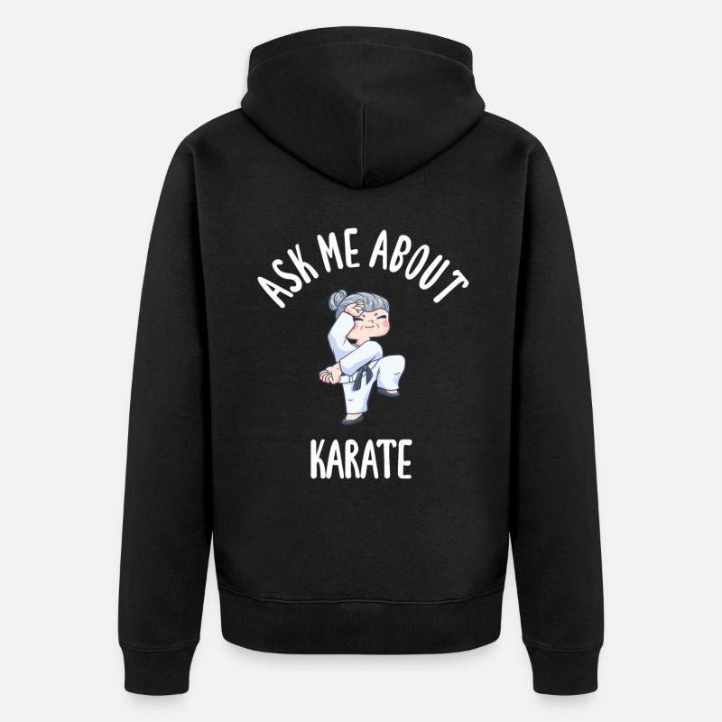 Ask Me About Karate - Unisex Premium Bio Zip Hoodie - Schwarz