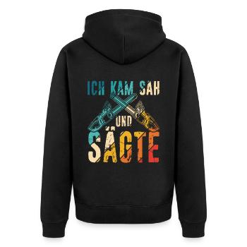Ich kam sah und sägte - Holzfäller Kettensäge Wald - Unisex Premium Bio Zip Hoodie - Schwarz - Hinten - Nico (187cm)