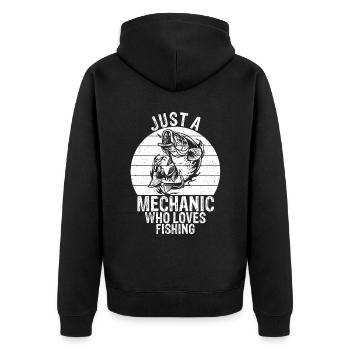 Nur ein Mechaniker der das Angeln liebt - Mechanik - Unisex Premium Bio Zip Hoodie - Schwarz - Hinten - Nico (187cm)