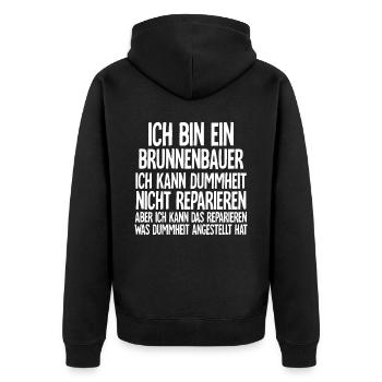 Brunnenbauer - Unisex Premium Bio Zip Hoodie - Schwarz - Hinten - Nico (187cm)