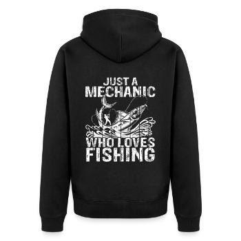 Nur ein Mechaniker der das Angeln liebt - Mechanik - Unisex Premium Bio Zip Hoodie - Schwarz - Hinten - Nico (187cm)