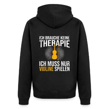 Violine Therapie Spruch - Unisex Premium Bio Zip Hoodie - Schwarz - Hinten - Nico (187cm)