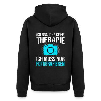 Fotografie Therapie Spruch - Unisex Premium Bio Zip Hoodie - Schwarz - Hinten - Nico (187cm)