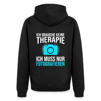 Fotografie Therapie Spruch - Unisex Premium Bio Zip Hoodie - Schwarz - Hinten - Nico (187cm)