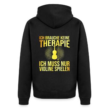 Violine Therapie Spruch - Unisex Premium Bio Zip Hoodie - Schwarz - Hinten - Nico (187cm)
